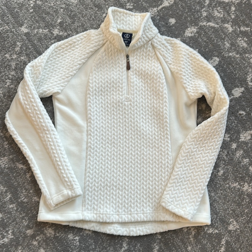 Lands' End Cream Textured Quarter-Zip Pullover